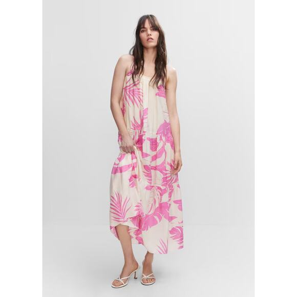 Mango Pink Floral Maxi Dress Spaghetti Straps Sz 6 Resortwear Vacation - Picture 1 of 13